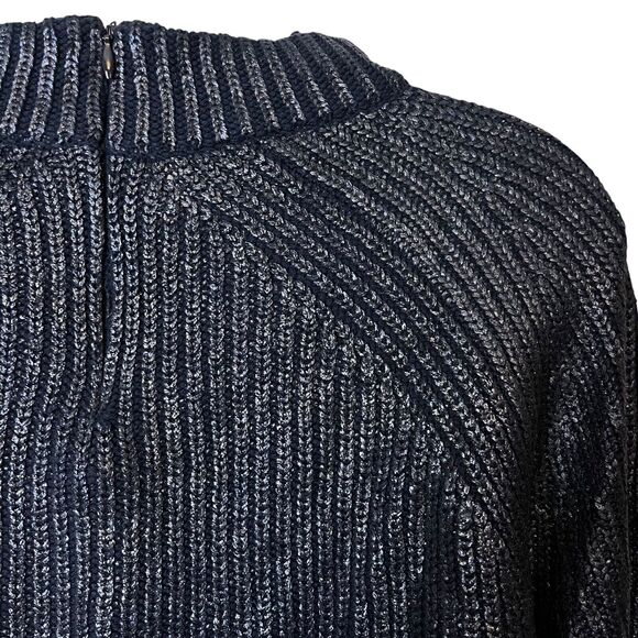 Chicos Womens Cotton Blend Navy Metallic Long Sleeve Chunky Knit Sweater 2 L - Picture 12 of 16